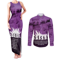 Anzac Day Gallipoli Personalised Couples Matching Tank Maxi Dress and Long Sleeve Button Shirt Purple Poppy Flowers
