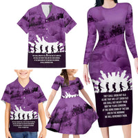 Anzac Day Gallipoli Personalised Family Matching Long Sleeve Bodycon Dress and Hawaiian Shirt Purple Poppy Flowers