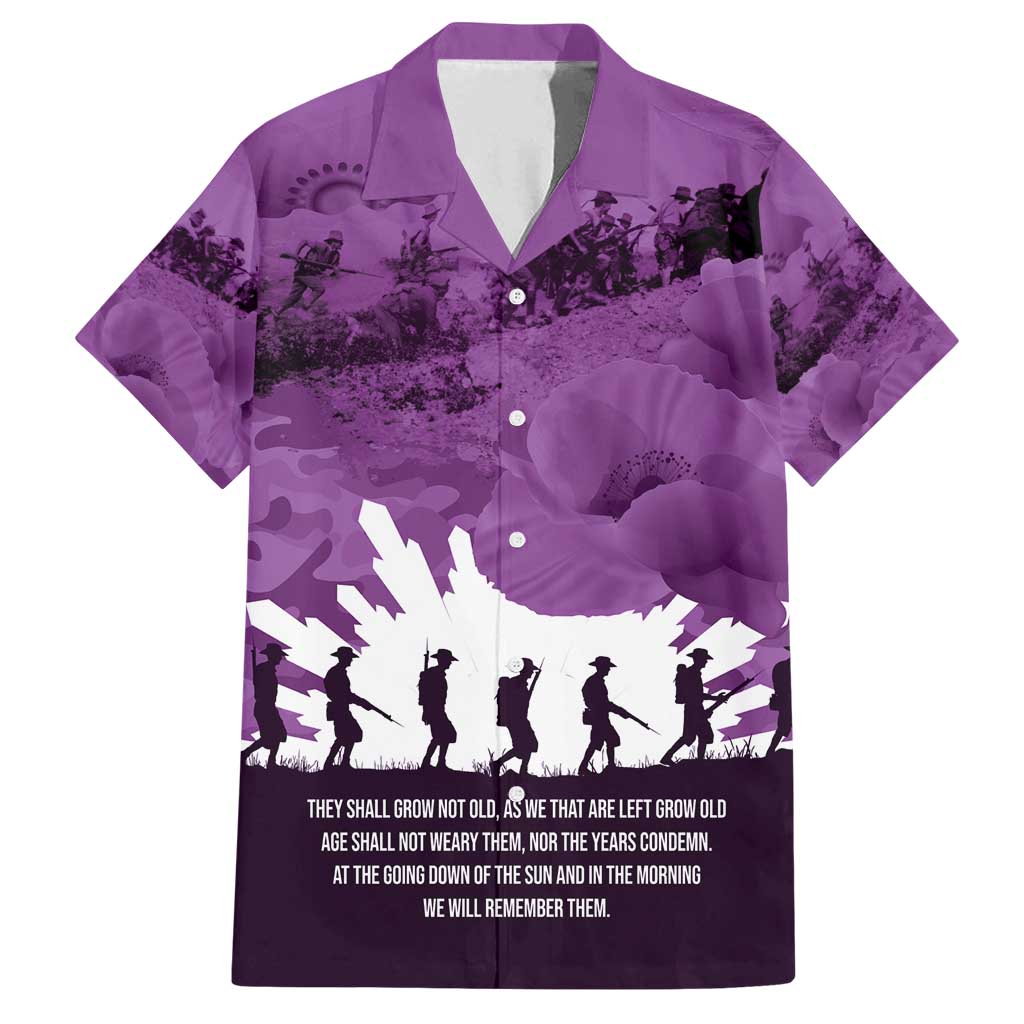 Anzac Day Gallipoli Personalised Family Matching Long Sleeve Bodycon Dress and Hawaiian Shirt Purple Poppy Flowers