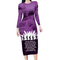 Anzac Day Gallipoli Personalised Family Matching Long Sleeve Bodycon Dress and Hawaiian Shirt Purple Poppy Flowers