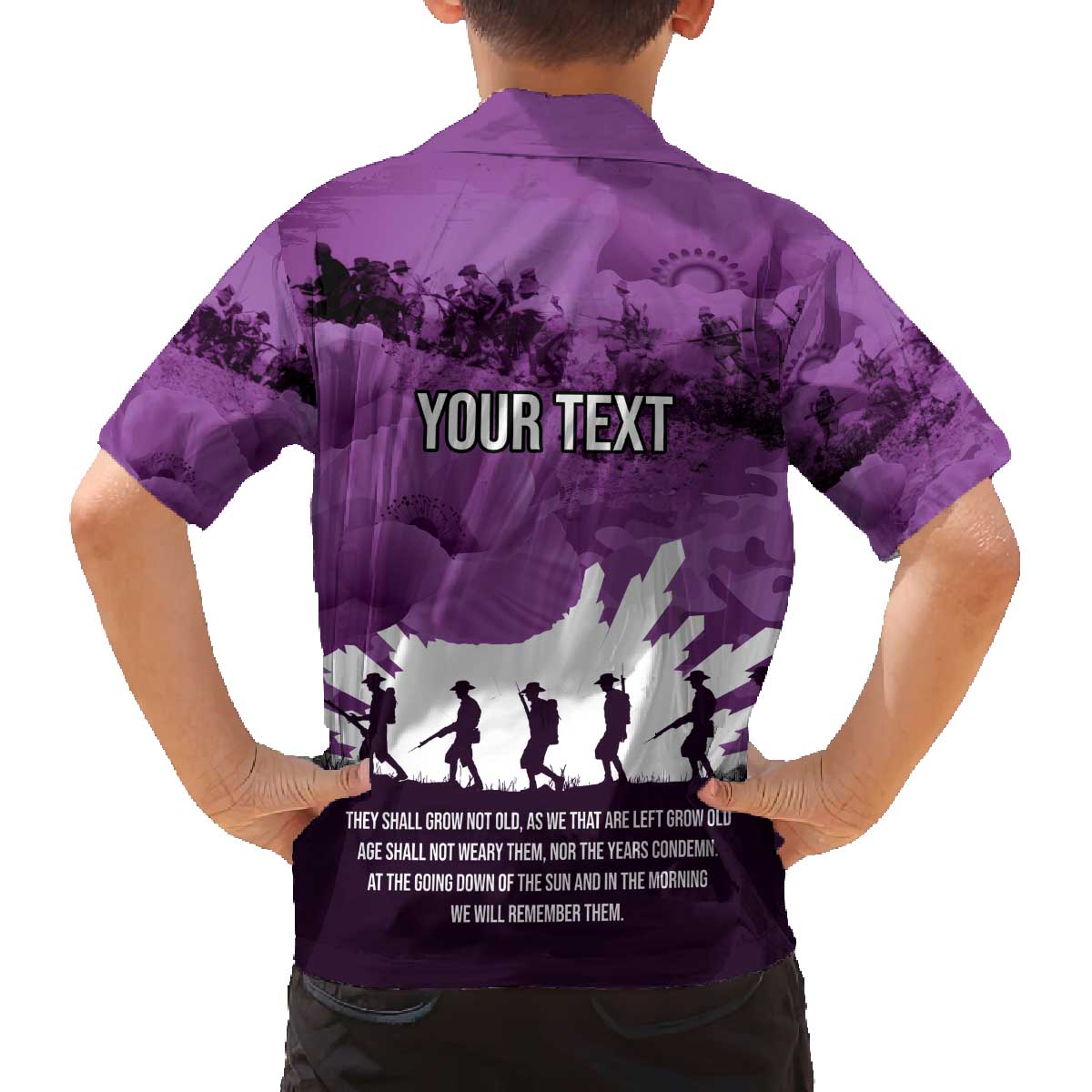 Anzac Day Gallipoli Personalised Family Matching Off The Shoulder Long Sleeve Dress and Hawaiian Shirt Purple Poppy Flowers