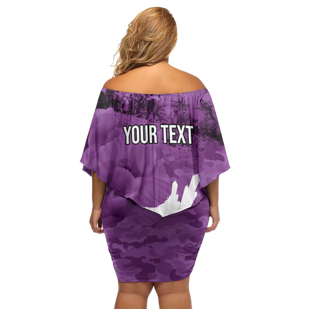 Anzac Day Gallipoli Personalised Family Matching Off Shoulder Short Dress and Hawaiian Shirt Purple Poppy Flowers