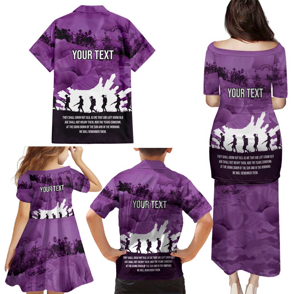 Anzac Day Gallipoli Personalised Family Matching Puletasi and Hawaiian Shirt Purple Poppy Flowers