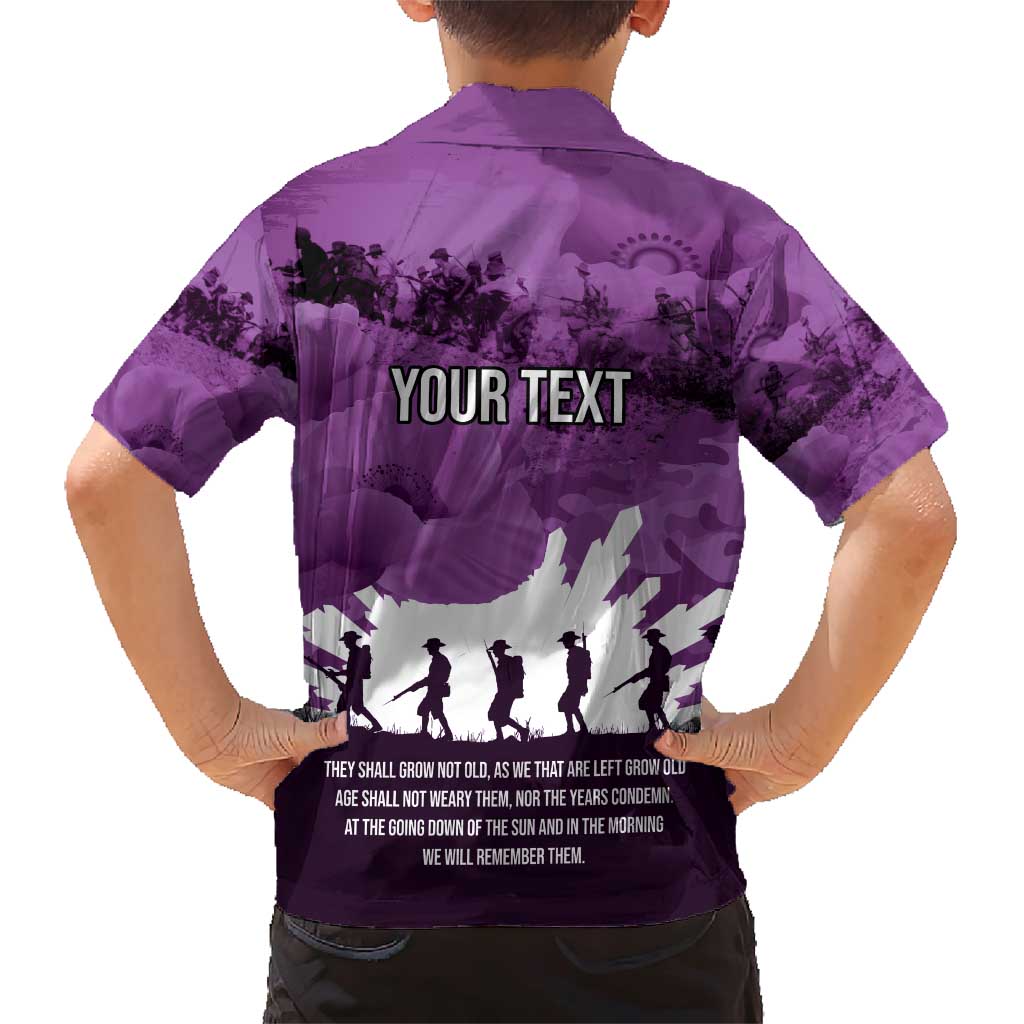 Anzac Day Gallipoli Personalised Family Matching Short Sleeve Bodycon Dress and Hawaiian Shirt Purple Poppy Flowers