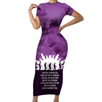 Anzac Day Gallipoli Personalised Family Matching Short Sleeve Bodycon Dress and Hawaiian Shirt Purple Poppy Flowers