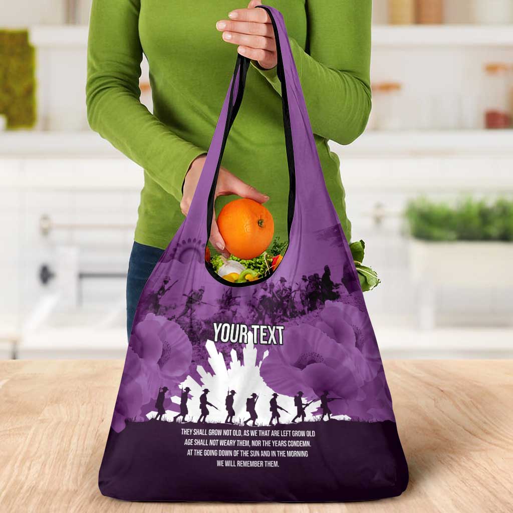 Anzac Day Gallipoli Personalised Grocery Bag Purple Poppy Flowers