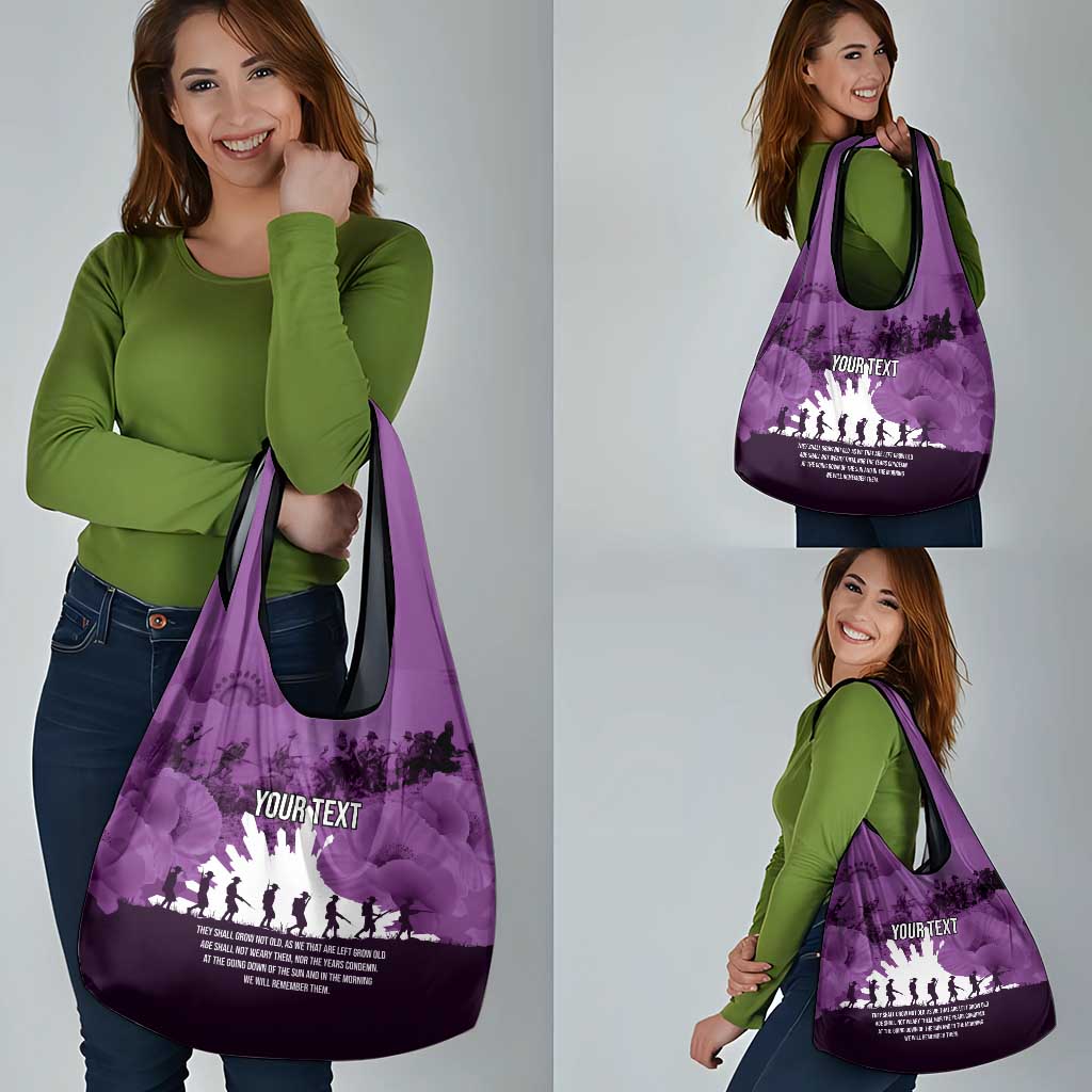 Anzac Day Gallipoli Personalised Grocery Bag Purple Poppy Flowers