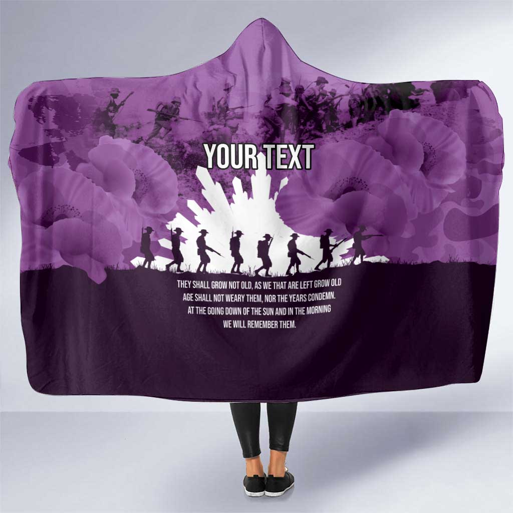 Anzac Day Gallipoli Personalised Hooded Blanket Purple Poppy Flowers