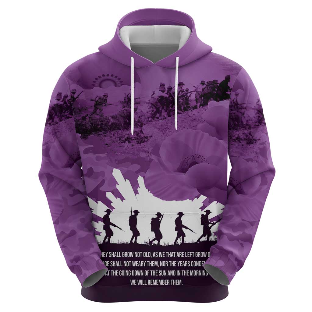 Anzac Day Gallipoli Personalised Hoodie Purple Poppy Flowers