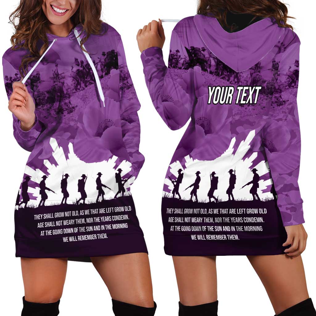Anzac Day Gallipoli Personalised Hoodie Dress Purple Poppy Flowers