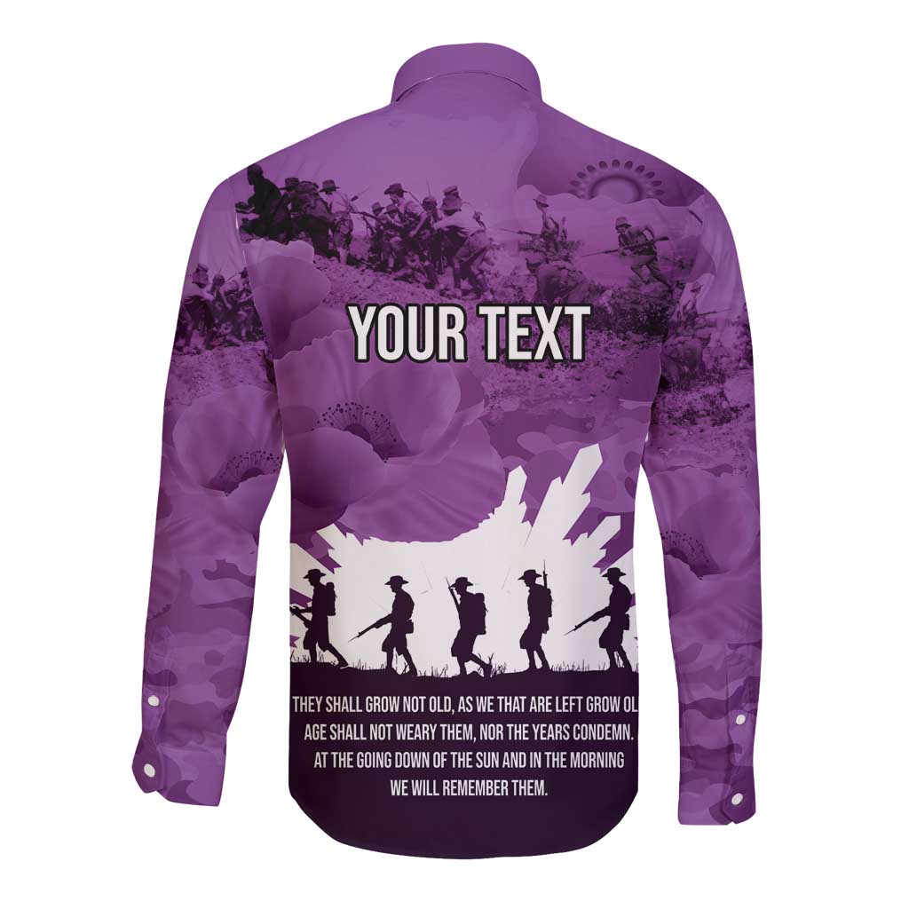 Anzac Day Gallipoli Personalised Long Sleeve Button Shirt Purple Poppy Flowers