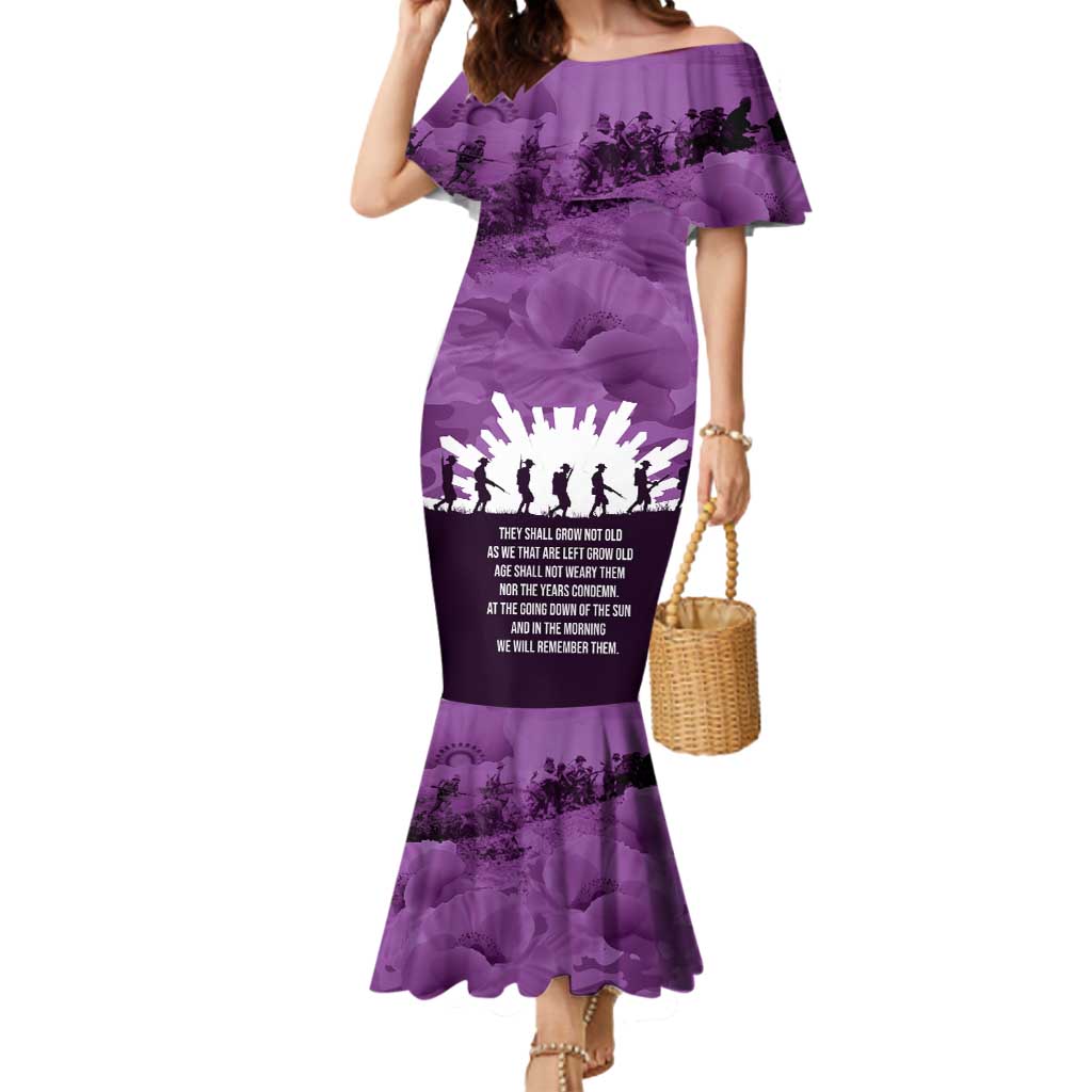 Anzac Day Gallipoli Personalised Mermaid Dress Purple Poppy Flowers