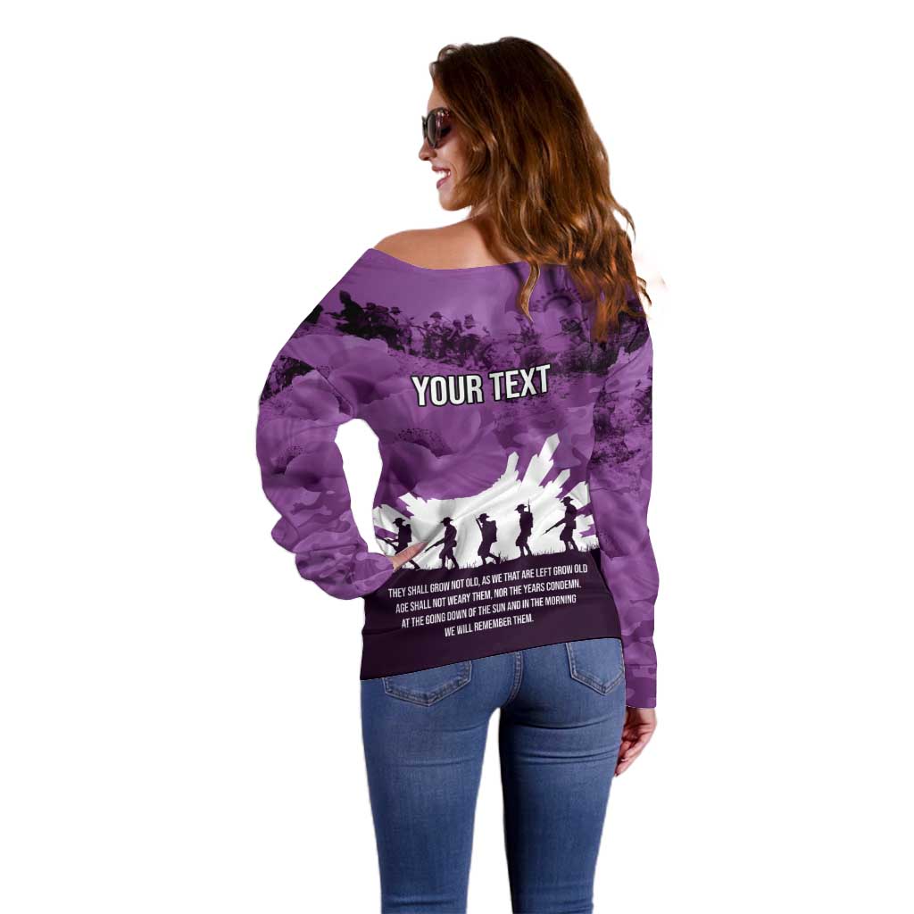 Anzac Day Gallipoli Personalised Off Shoulder Sweater Purple Poppy Flowers