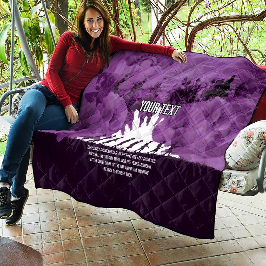 Anzac Day Gallipoli Personalised Quilt Purple Poppy Flowers