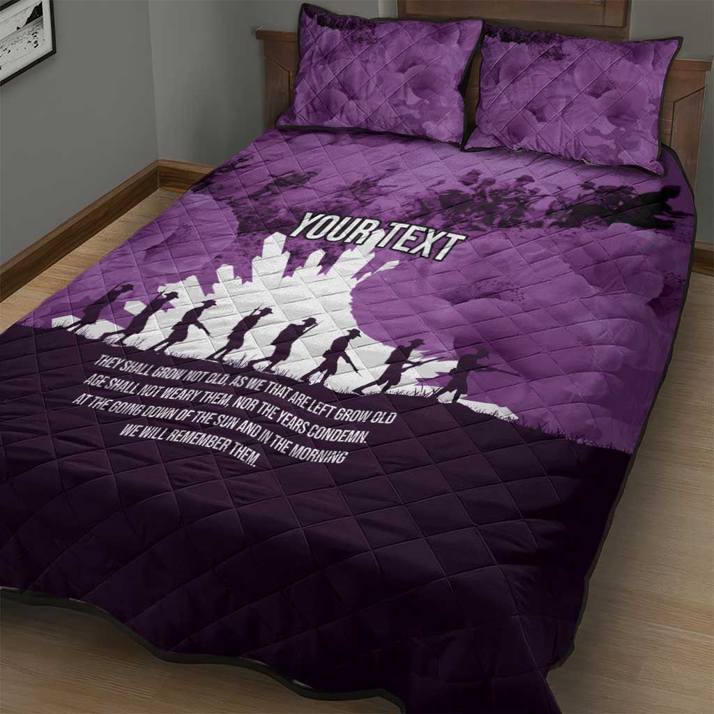 Anzac Day Gallipoli Personalised Quilt Bed Set Purple Poppy Flowers