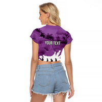 Anzac Day Gallipoli Personalised Raglan Cropped T Shirt Purple Poppy Flowers