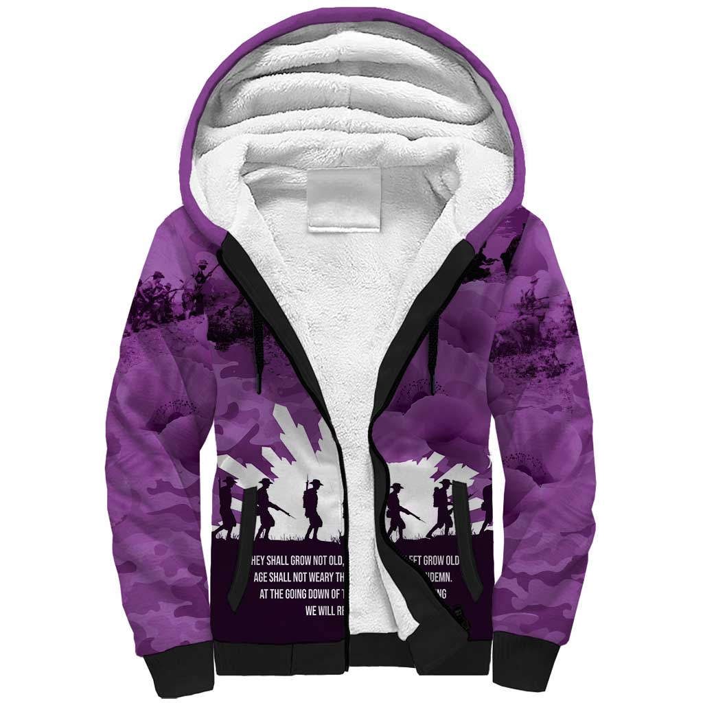 Anzac Day Gallipoli Personalised Sherpa Hoodie Purple Poppy Flowers