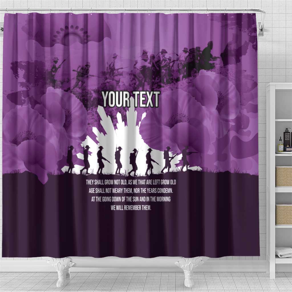 Anzac Day Gallipoli Personalised Shower Curtain Purple Poppy Flowers