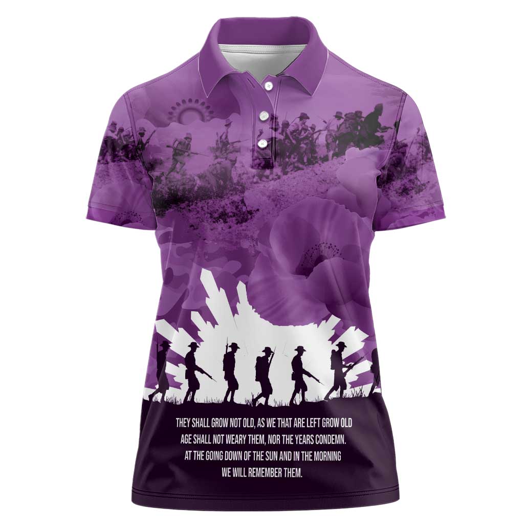 Anzac Day Gallipoli Personalised Women Polo Shirt Purple Poppy Flowers