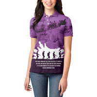 Anzac Day Gallipoli Personalised Women Polo Shirt Purple Poppy Flowers
