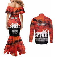 Anzac Day Gallipoli Personalised Couples Matching Mermaid Dress and Long Sleeve Button Shirt Red Poppy Flowers