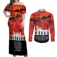 Anzac Day Gallipoli Personalised Couples Matching Off Shoulder Maxi Dress and Long Sleeve Button Shirt Red Poppy Flowers