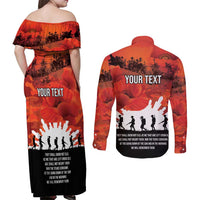 Anzac Day Gallipoli Personalised Couples Matching Off Shoulder Maxi Dress and Long Sleeve Button Shirt Red Poppy Flowers