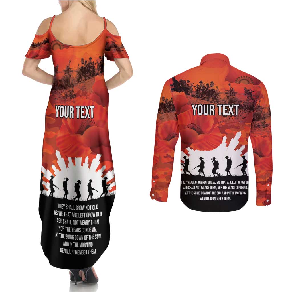 Anzac Day Gallipoli Personalised Couples Matching Summer Maxi Dress and Long Sleeve Button Shirt Red Poppy Flowers