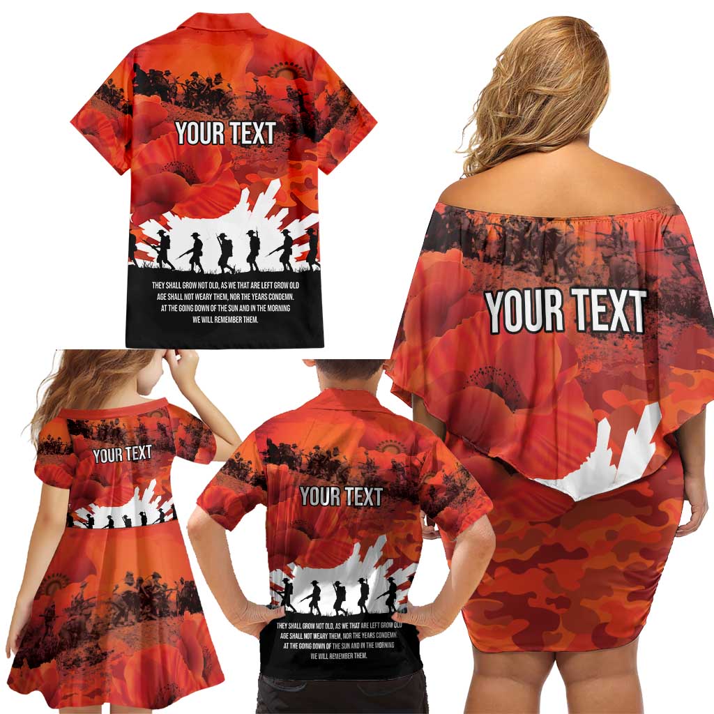 Anzac Day Gallipoli Personalised Family Matching Off Shoulder Short Dress and Hawaiian Shirt Red Poppy Flowers