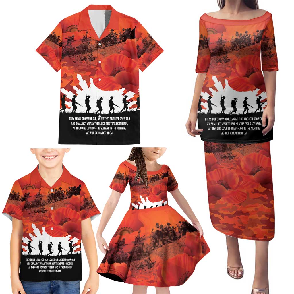 Anzac Day Gallipoli Personalised Family Matching Puletasi and Hawaiian Shirt Red Poppy Flowers