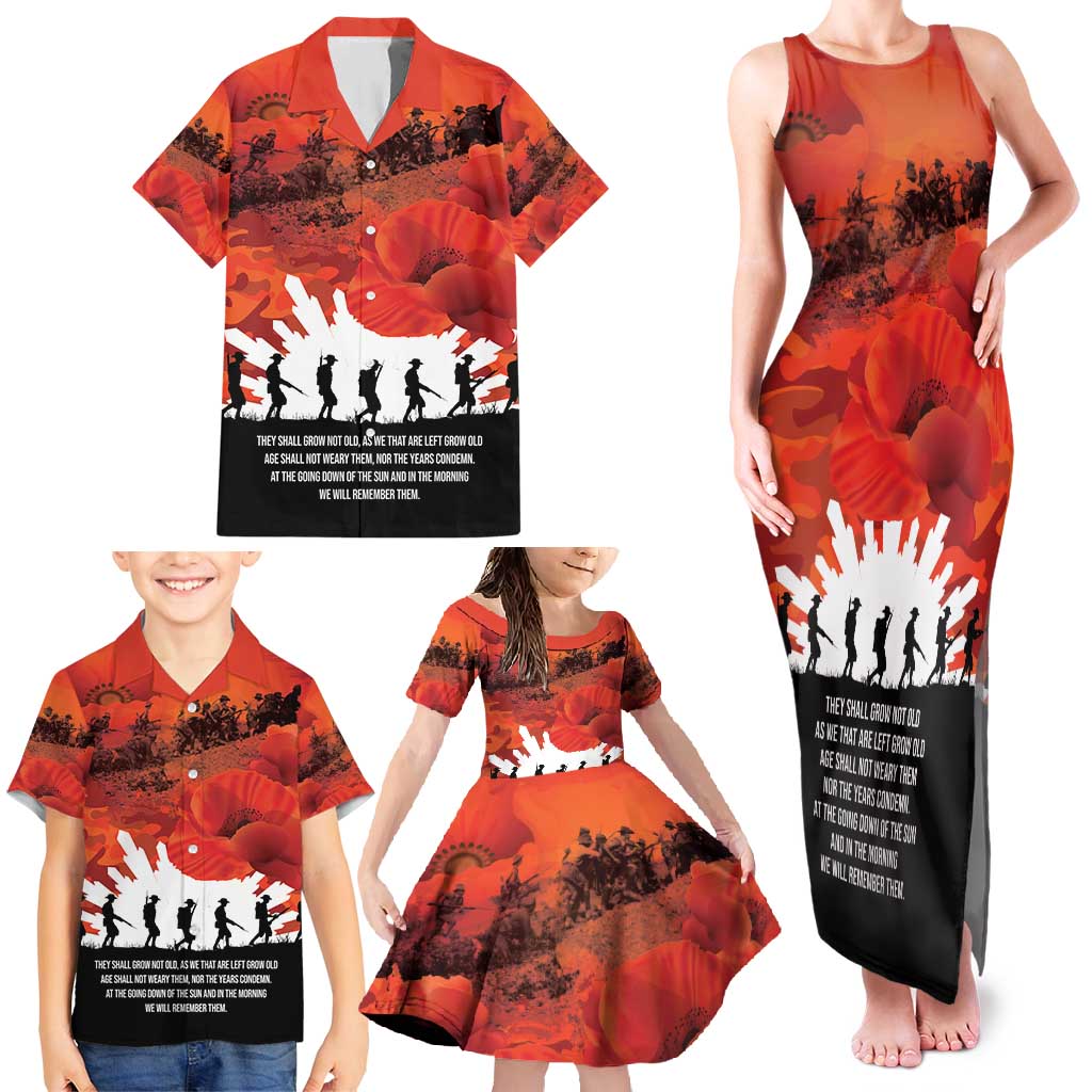 Anzac Day Gallipoli Personalised Family Matching Tank Maxi Dress and Hawaiian Shirt Red Poppy Flowers