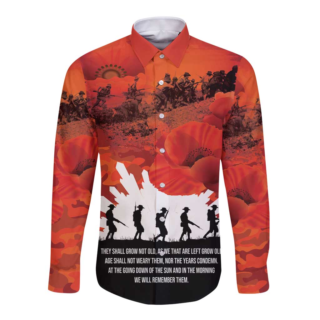Anzac Day Gallipoli Personalised Long Sleeve Button Shirt Red Poppy Flowers
