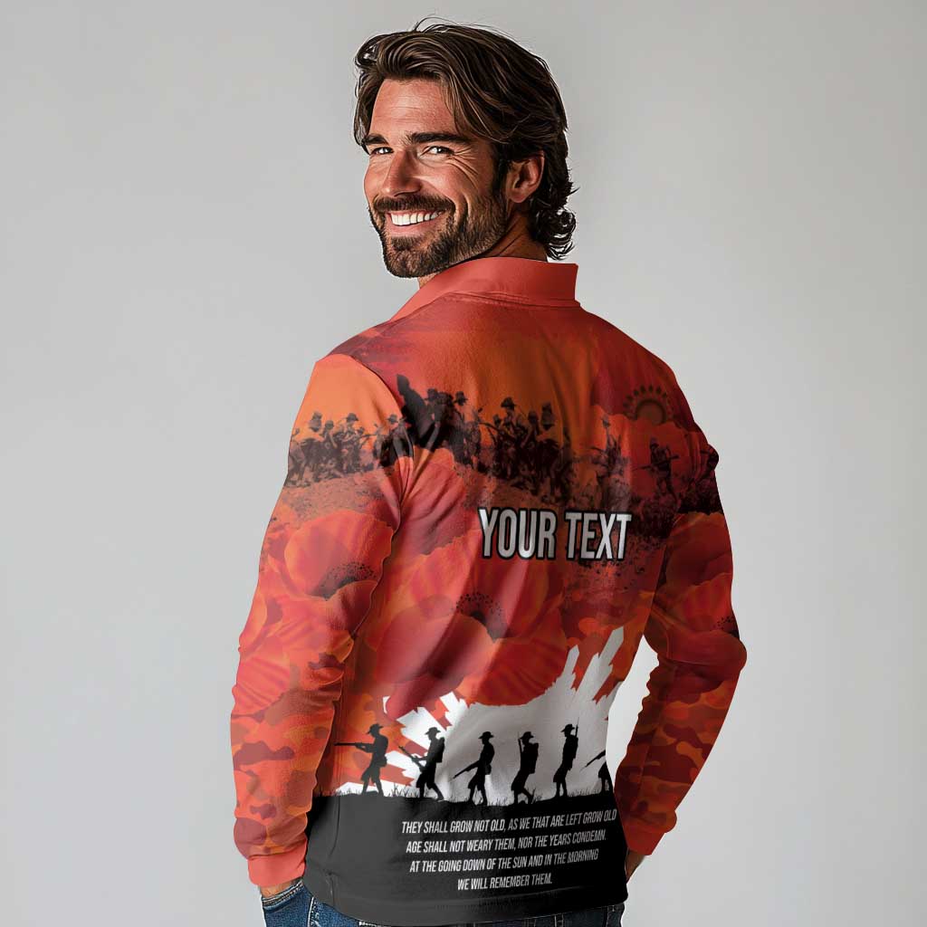 Anzac Day Gallipoli Personalised Long Sleeve Polo Shirt Red Poppy Flowers