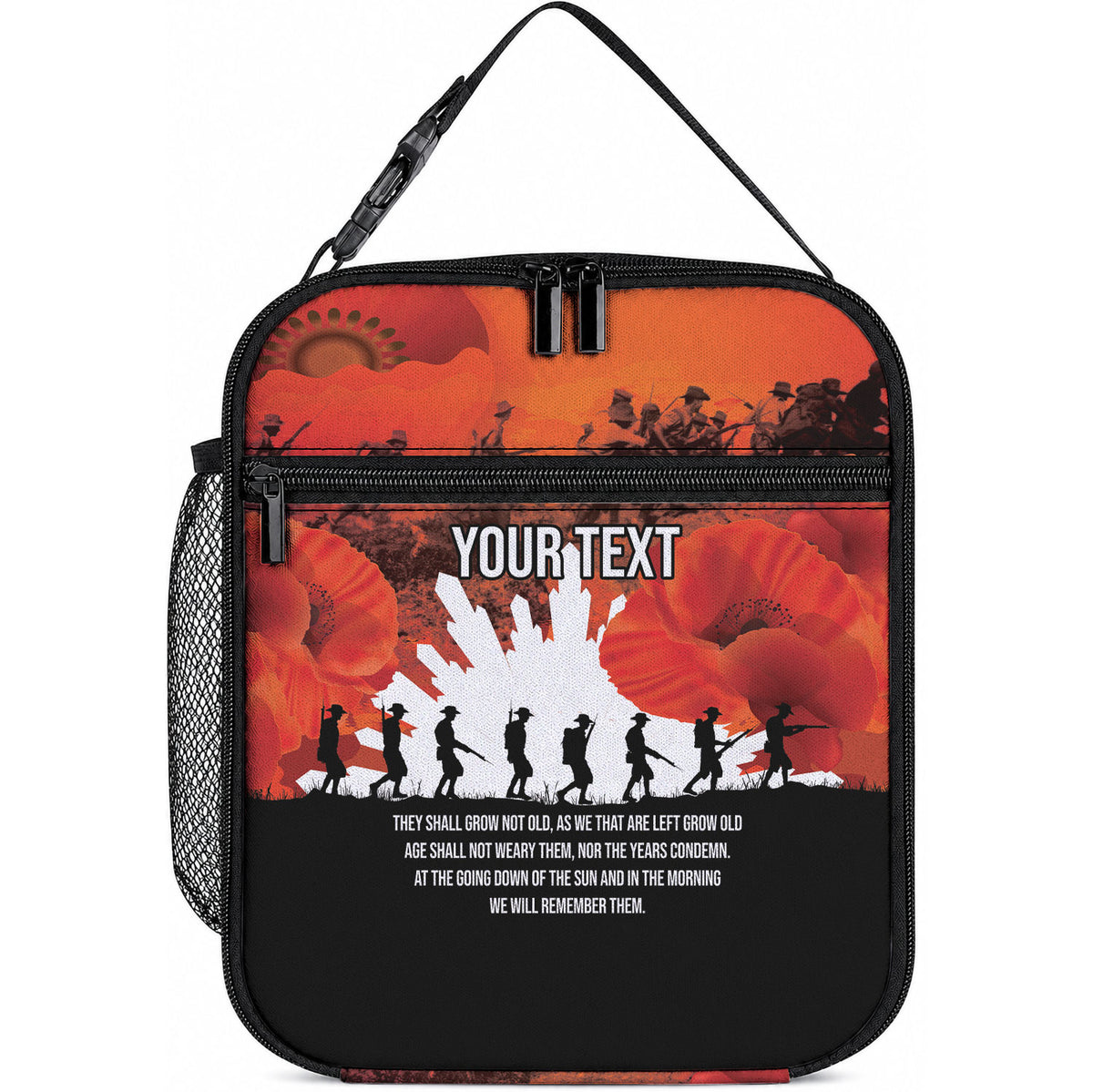 Anzac Day Gallipoli Personalised Lunch Bag Red Poppy Flowers LT9 10.2 × 8.3 × 4.3 inch Red - Polynesian Pride