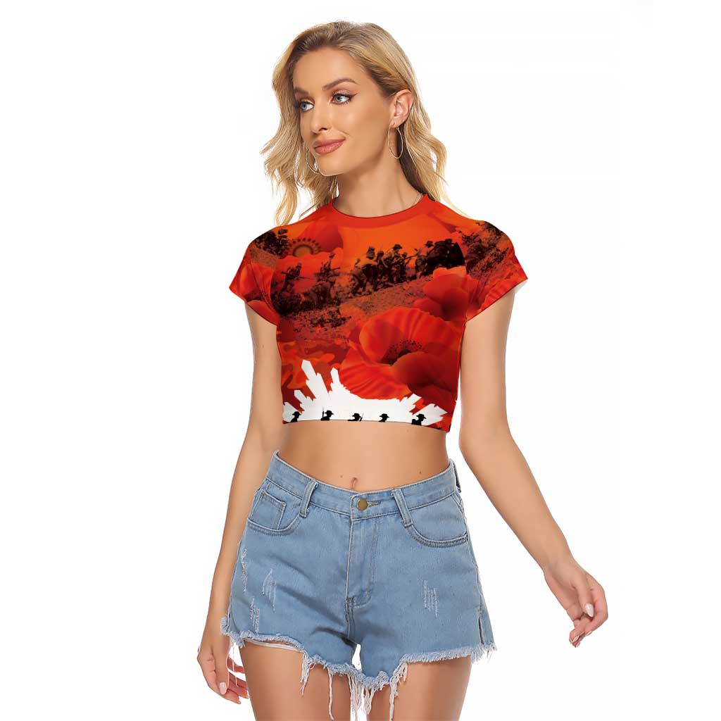 Anzac Day Gallipoli Personalised Raglan Cropped T Shirt Red Poppy Flowers