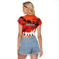 Anzac Day Gallipoli Personalised Raglan Cropped T Shirt Red Poppy Flowers