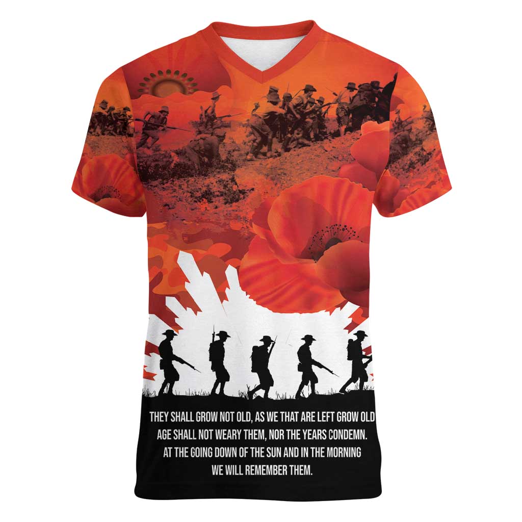 Anzac Day Gallipoli Personalised Women V-Neck T-Shirt Red Poppy Flowers
