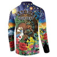 Kiwi-Kookaburra Bird ANZAC Personalised Button Sweatshirt Aussie Golden Wattle Poppy Flowers LT9 - Polynesian Pride