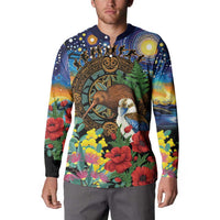 Kiwi-Kookaburra Bird ANZAC Personalised Button Sweatshirt Aussie Golden Wattle Poppy Flowers LT9 - Polynesian Pride