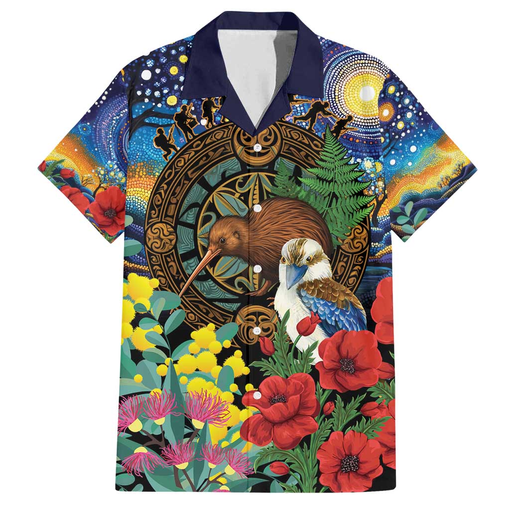 Kiwi-Kookaburra Bird ANZAC Personalised Family Matching Long Sleeve Bodycon Dress and Hawaiian Shirt Aussie Golden Wattle Poppy Flowers