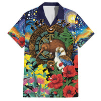 Kiwi-Kookaburra Bird ANZAC Personalised Family Matching Long Sleeve Bodycon Dress and Hawaiian Shirt Aussie Golden Wattle Poppy Flowers