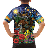 Kiwi-Kookaburra Bird ANZAC Personalised Family Matching Off Shoulder Short Dress and Hawaiian Shirt Aussie Golden Wattle Poppy Flowers