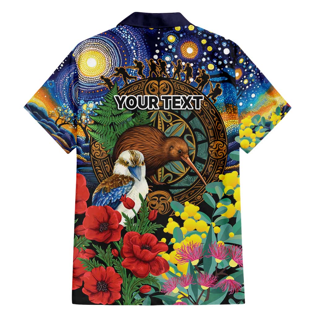 Kiwi-Kookaburra Bird ANZAC Personalised Family Matching Off Shoulder Short Dress and Hawaiian Shirt Aussie Golden Wattle Poppy Flowers