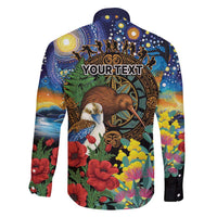 Kiwi-Kookaburra Bird ANZAC Personalised Family Matching Off Shoulder Short Dress and Hawaiian Shirt Aussie Golden Wattle Poppy Flowers