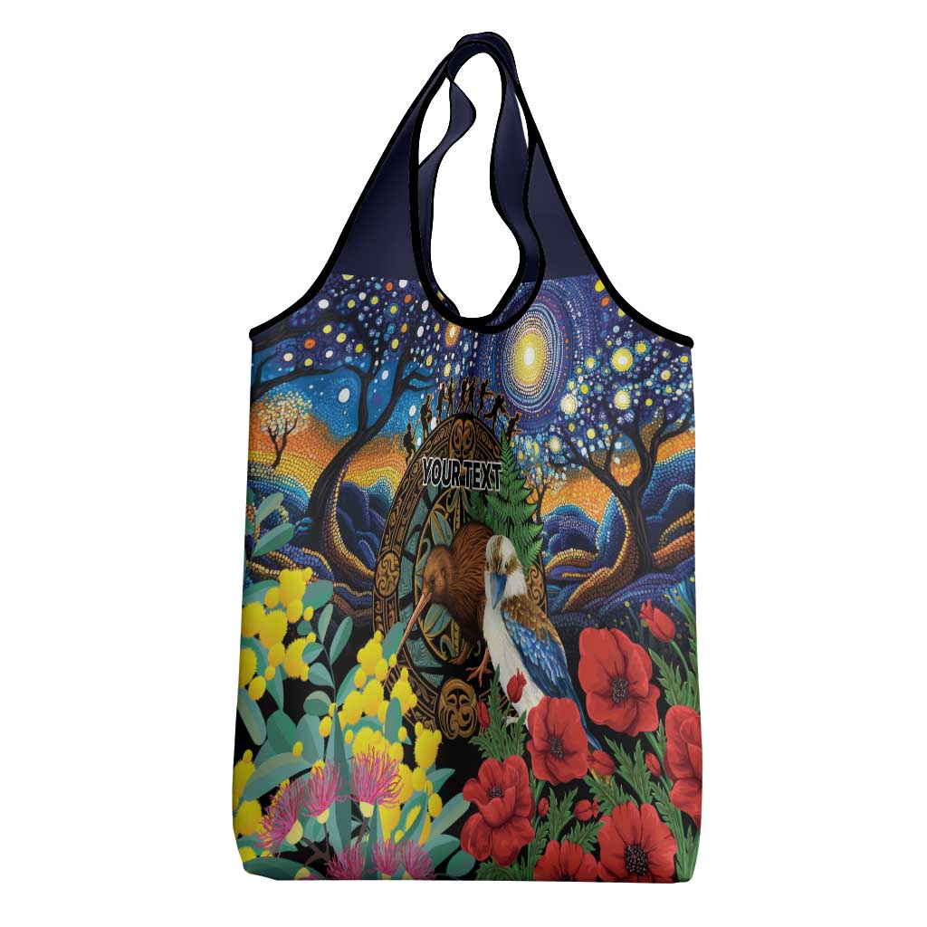 Kiwi-Kookaburra Bird ANZAC Personalised Grocery Bag Aussie Golden Wattle Poppy Flowers
