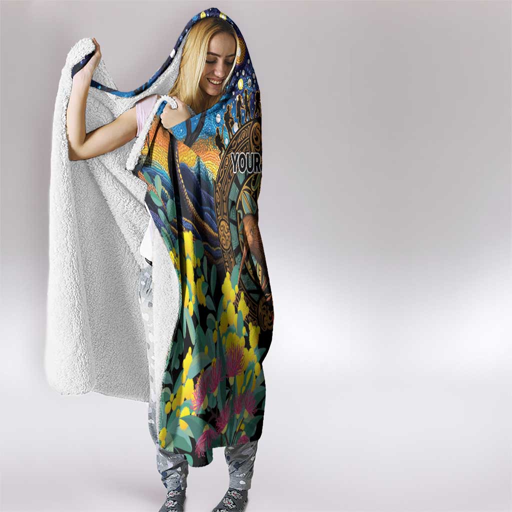 Kiwi-Kookaburra Bird ANZAC Personalised Hooded Blanket Aussie Golden Wattle Poppy Flowers