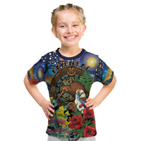 Kiwi-Kookaburra Bird ANZAC Personalised Kid T Shirt Aussie Golden Wattle Poppy Flowers
