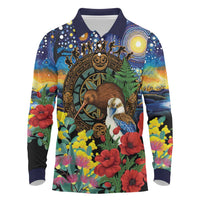 Kiwi-Kookaburra Bird ANZAC Personalised Long Sleeve Polo Shirt Aussie Golden Wattle Poppy Flowers