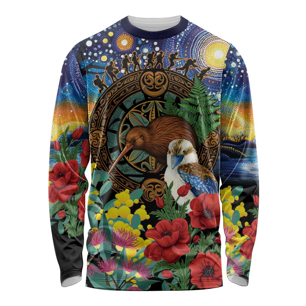 Kiwi-Kookaburra Bird ANZAC Personalised Long Sleeve Shirt Aussie Golden Wattle Poppy Flowers