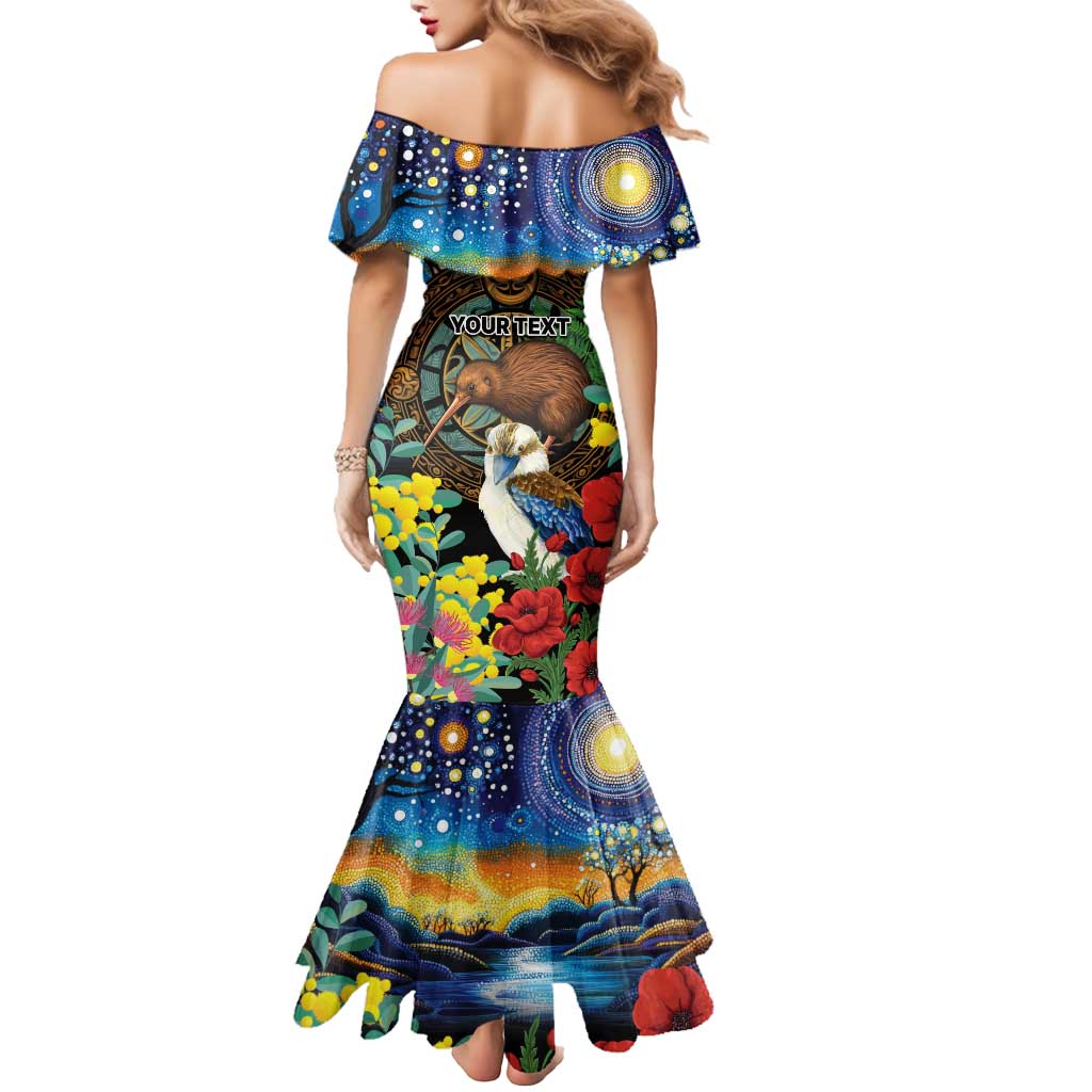 Kiwi-Kookaburra Bird ANZAC Personalised Mermaid Dress Aussie Golden Wattle Poppy Flowers